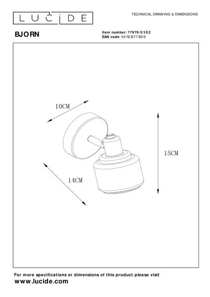 Lucide BJORN - Spot plafond - 1xE14 - Or Mat / Laiton - technique